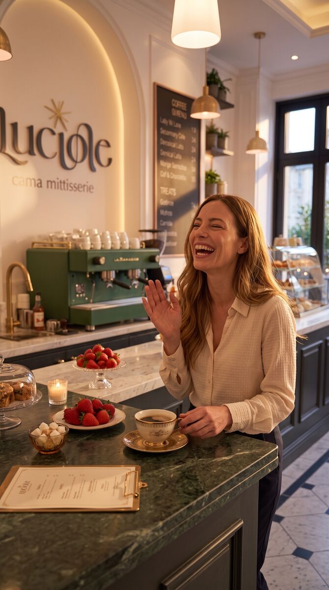 Café et fraises au comptoir du café Luciole à Jounieh